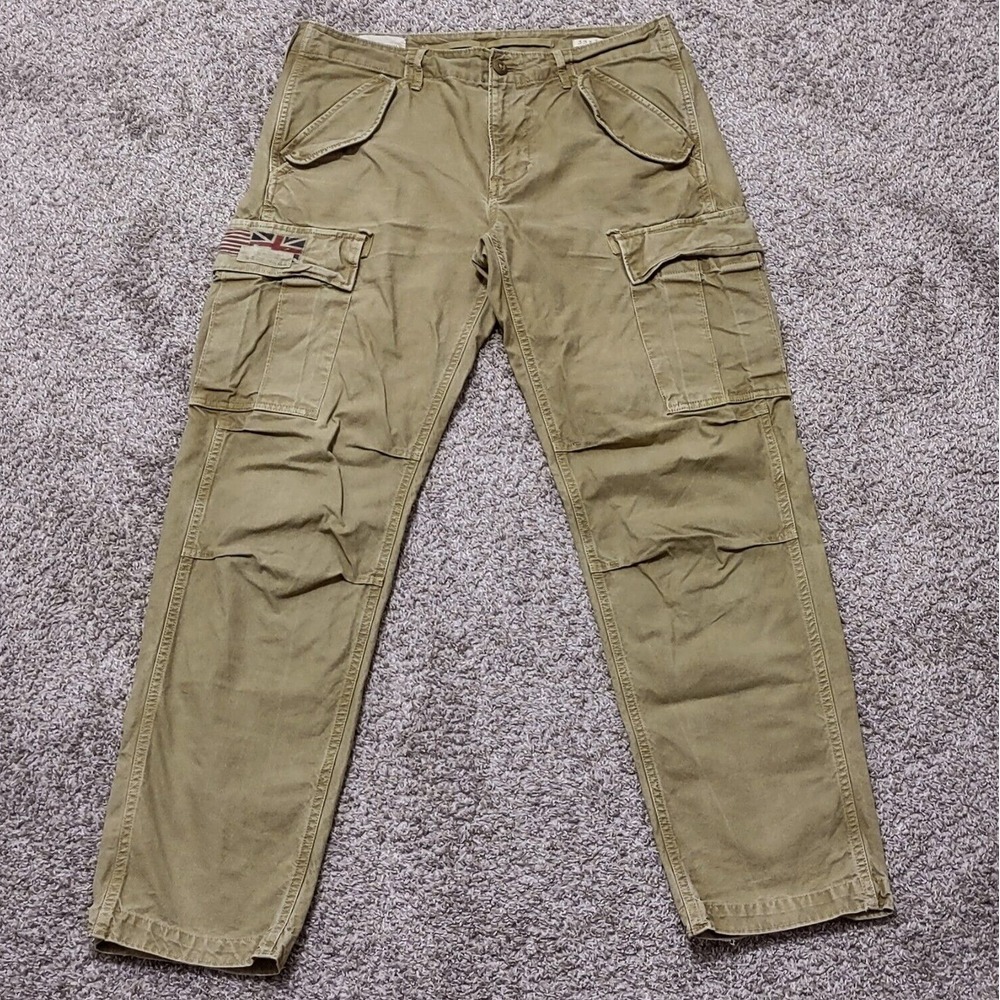 Denim Supply Ralph Lauren Cargo Pants Mens 33x32 Vtg Khaki Distressed Faded USA